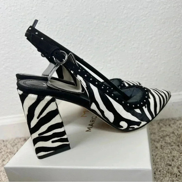 Marc Fisher Women’s Joily Black White Animal Print Slingback Block Heels… - Picture 8 of 13